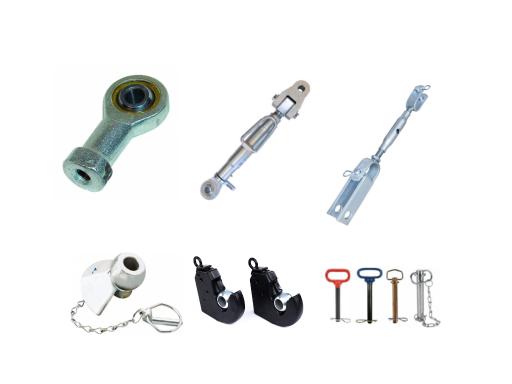 <img src="path/to/your/image.png" alt="Various agricultural machinery spare parts, including rod ends, hitch pins, hooks, and fastening components for farming equipment">